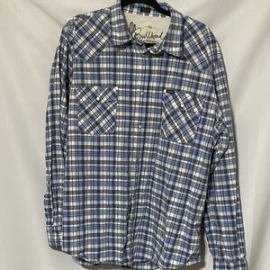 BULLHEAD WESTERN-SHIRT MENS SIZE XXL BLUE PLAID‎ PEARL SNAP BUTTONS 100-% COTTON